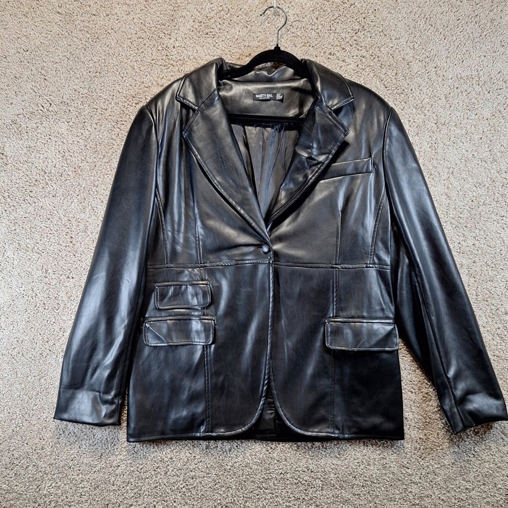 Nasty Gal Blazer Womens 8 Black Faux Leather Moto‎ Jacket Streetwear Edgy Chic